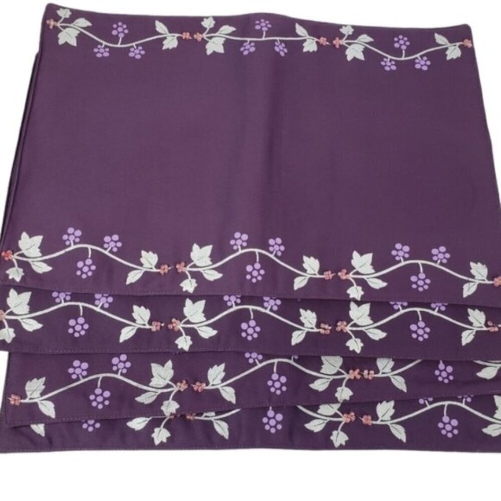 🔷Martha Stewart Everyday Floral Placemats Beaded Set of 4 Purple